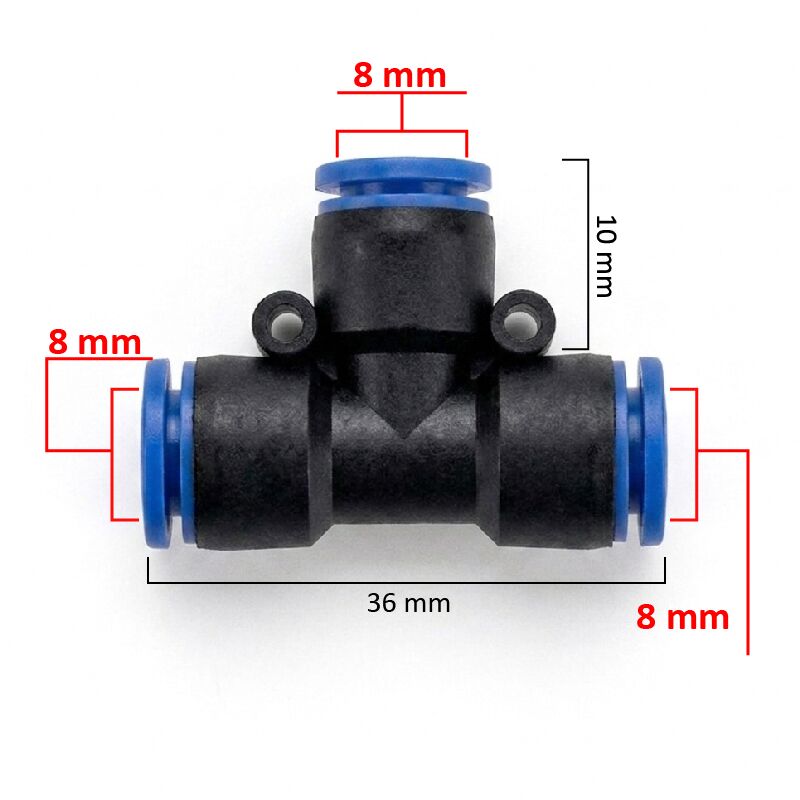 Conector neumático T de 8mm